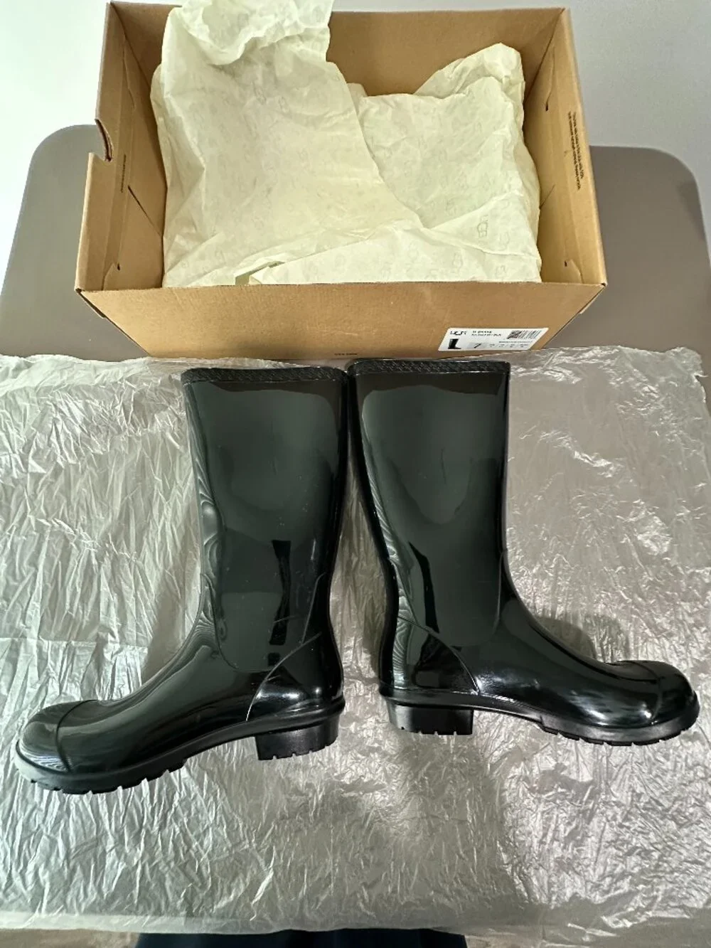 ☔🌈UGG Women Shaye Black High-gloss Finish Rain Boots